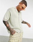 Asos Design Knitted Midweight Button Through Shirt In Pale Green