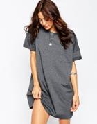 Asos Casual Oversize T-shirt Dress With Pocket - Gray