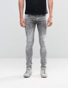 Religion Skinny Fit Hero Jeans In Grey Veins - Gray Veins