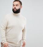 Asos Design Plus Lambswool Roll Neck Sweater In Oatmeal - Beige