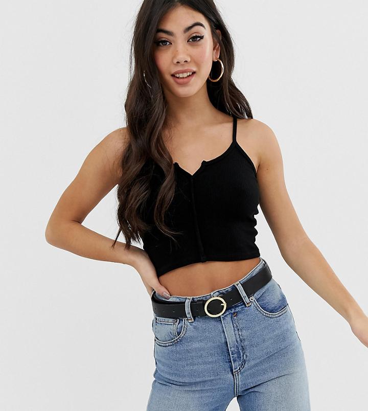 Asos Design Petite Crop Cami With Notch Detail In Black