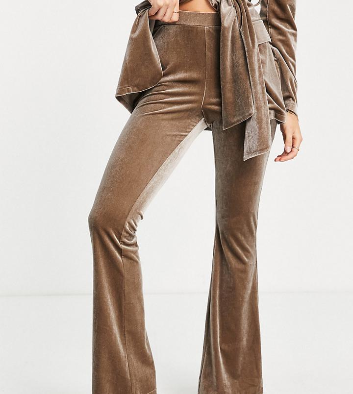 Asos Design Petite Velvet Suit Kickflare Pant In Mink-neutral