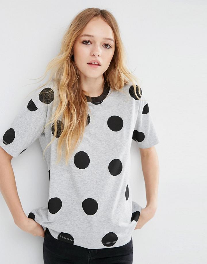 Asos Top In Polka Dot With Contrast Binding - Gray