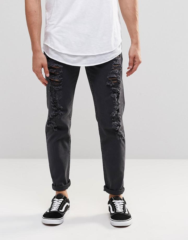 Asos Stretch Slim Jeans With Extreme Rips In Black - Black