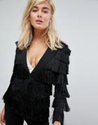 Lavish Alice Black Fringed Fitted Tailored Jacket - Black