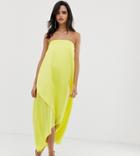 Asos Design Bandeau Midi Dress In Satin - Yellow
