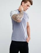 Solid T-shirt With Printed Raglan Sleeves - Blue