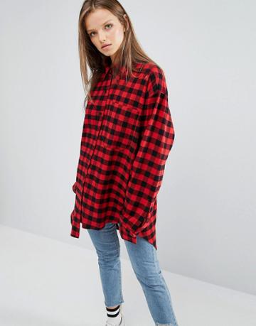 Stylenanda Extreme Oversized Reconstructed Checked Shirt - Red