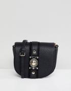 Versace Jeans Crossbody Saddle Bag With Clasp - Black