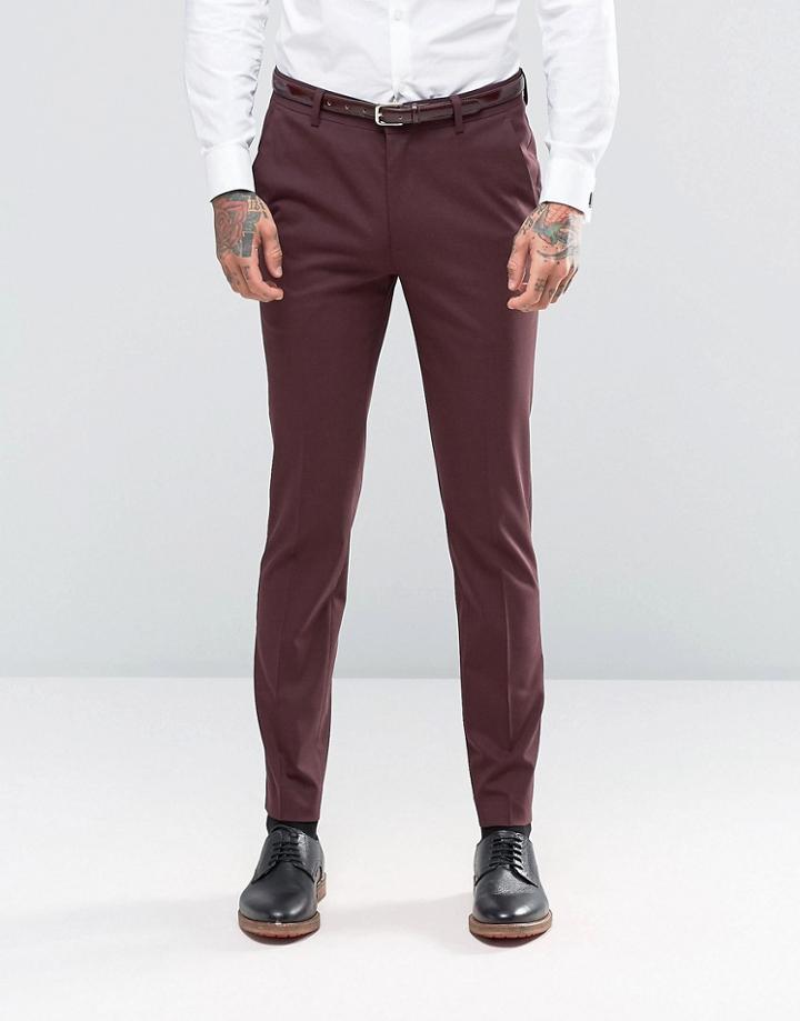 Asos Skinny Suit Pants In Burgundy - Red