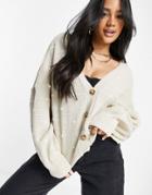 Missguided Cardigan With Balloon Sleeves In Stone Polka Dot-neutral