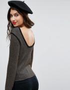 Asos Sweater In Metallic With Low Back - Black