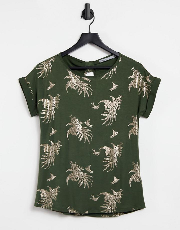 Oasis Tropical Print T-shirt In Khaki-green