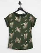 Oasis Tropical Print T-shirt In Khaki-green