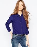 Asos Contrast Stitch Western Blouse - Navy