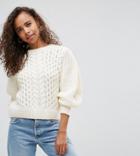 Asos Petite Sweater In Cable With Volume Sleeve - Cream