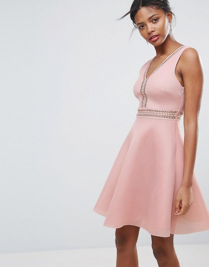 New Look Airtex Ladder Detail Skater Dress - Pink