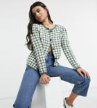 Asos Design Petite Cardigan In Dogtooth Pattern In Green