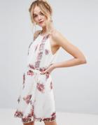 Rd & Koko Belted Skater Dress In Floral Print - White