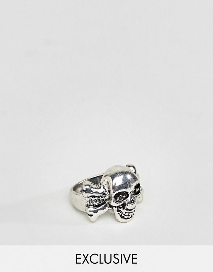 Designb London Skull & Cross Bone Ring In Sliver Exclusive To Asos - Silver