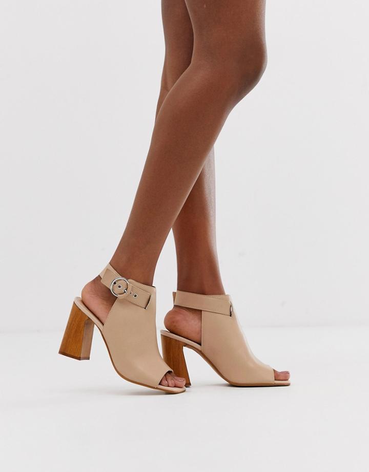 Asos Design Hacienda Leather Peep Toe Boots - Beige