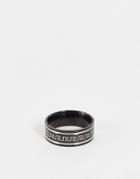 Asos Design Band Ring With Greek Wave In Black And Silver
