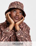 Reclaimed Vintage Inspired Denim Bucket Hat In Tiger Print Set-multi