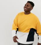 Asos Design Plus Oversized Sweatshirt With Color Blocking-yellow