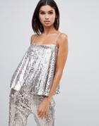 Club L Embellished Cami Top Two-piece In Silver - Silver