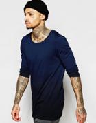 Asos Longline Long Sleeve T-shirt With Dip Dye - Blue