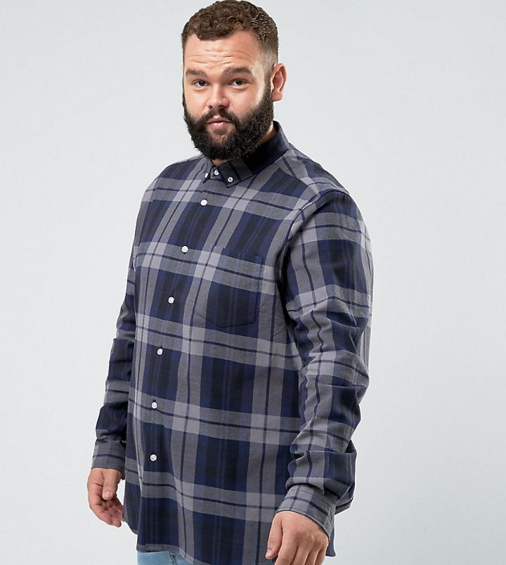 Asos Design Plus Stretch Slim Check Shirt In Gray - Gray
