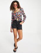 Nobody's Child Square Neck Blouse In Vintage Floral-black