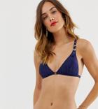 River Island Triangle Bikini Top With Buckle Detail In Navy - Navy