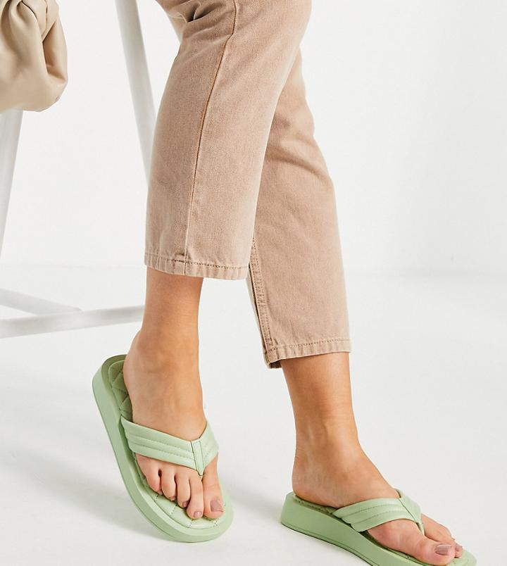 Raid Wide Fit Chunky Flip Flops In Mint-green