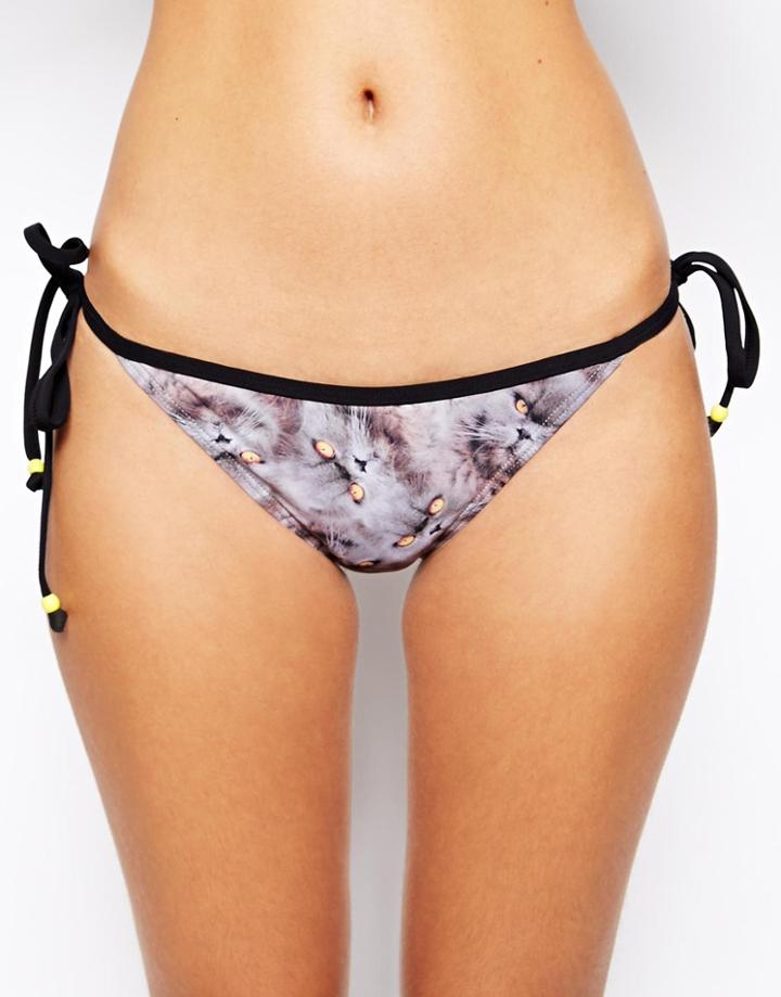 Piha Kitten Print String Bikini Bottom - Kitten Print