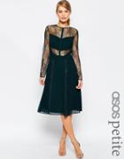 Asos Petite Midi Lace Skater Dress With Cut Outs - Green