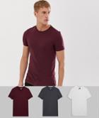 Asos Design 3 Pack Organic Muscle Fit T-shirt With Crew Neck Save - Multi