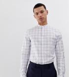 Asos Design Tall Slim Fit Grandad Collar Shirt With Grid Design - White