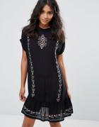 Rage Embroidered Cheese Cloth Dress - Black