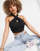 Na-kd Organic Cotton Cross Front Crop Top In Black