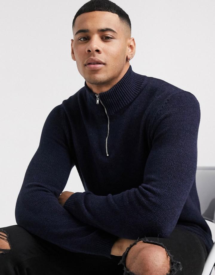 Asos Design Midweight Cotton Half Zip Sweater In Navy