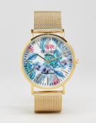 Reclaimed Vintage Floral Mesh Strap Watch In Gold - Gold