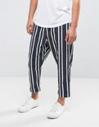 Asos Oversized Tapered Pants With Stripes In Navy - Navy