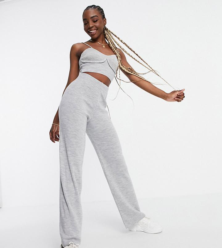Asos Design Tall Knitted Wide Leg Pant In Gray - Part Of A Set-grey
