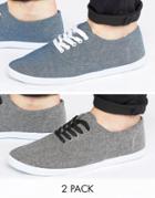 Asos Sneakers In Black And Blue Chambray 2 Pack Save - Multi