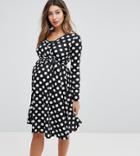 Bluebelle Maternity Nursing Wrap Midi Dress With Tie Waist With Polka Dot Print - Multi