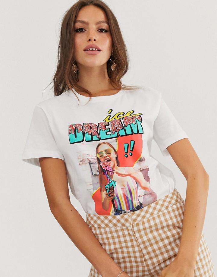 Stradivarius Ice Cream T-shirt In White - White