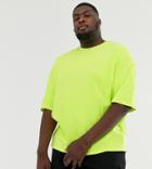 Asos Design Plus Oversized T-shirt With Half Sleeve In Washed Neon Yellow