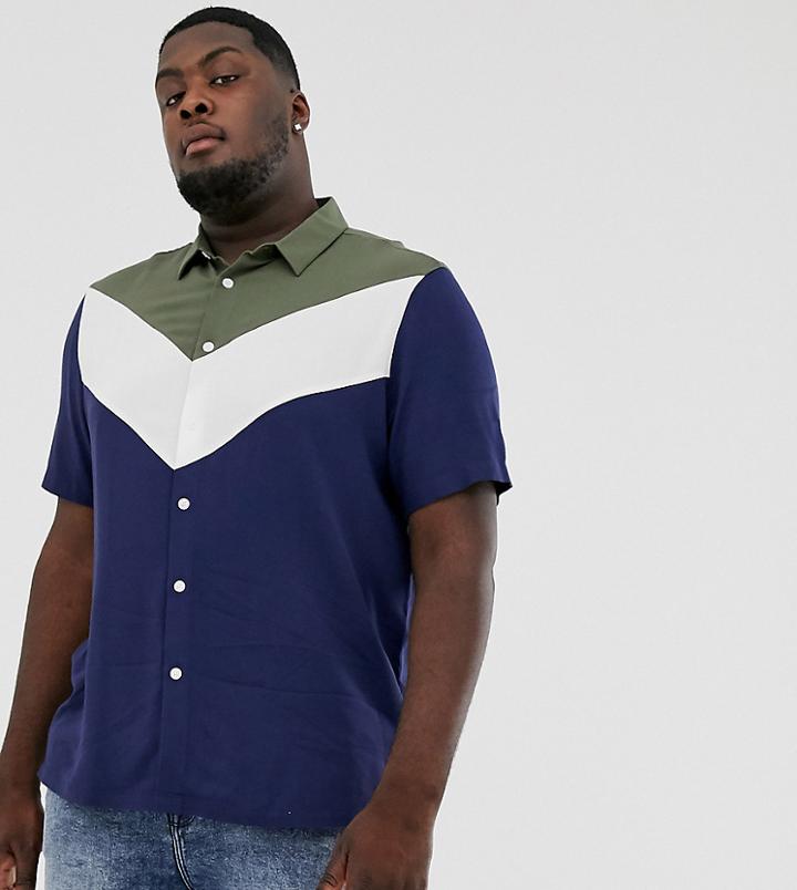 Asos Design Plus Regular Fit Cut & Sew Viscose Shirt-multi