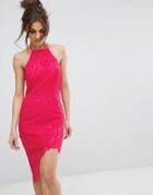 Prettylittlething Lace Halterneck Midi Dress - Pink